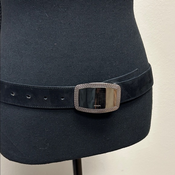 Prada Black suede Belt with Silver Buckle - Picture 2 of 3